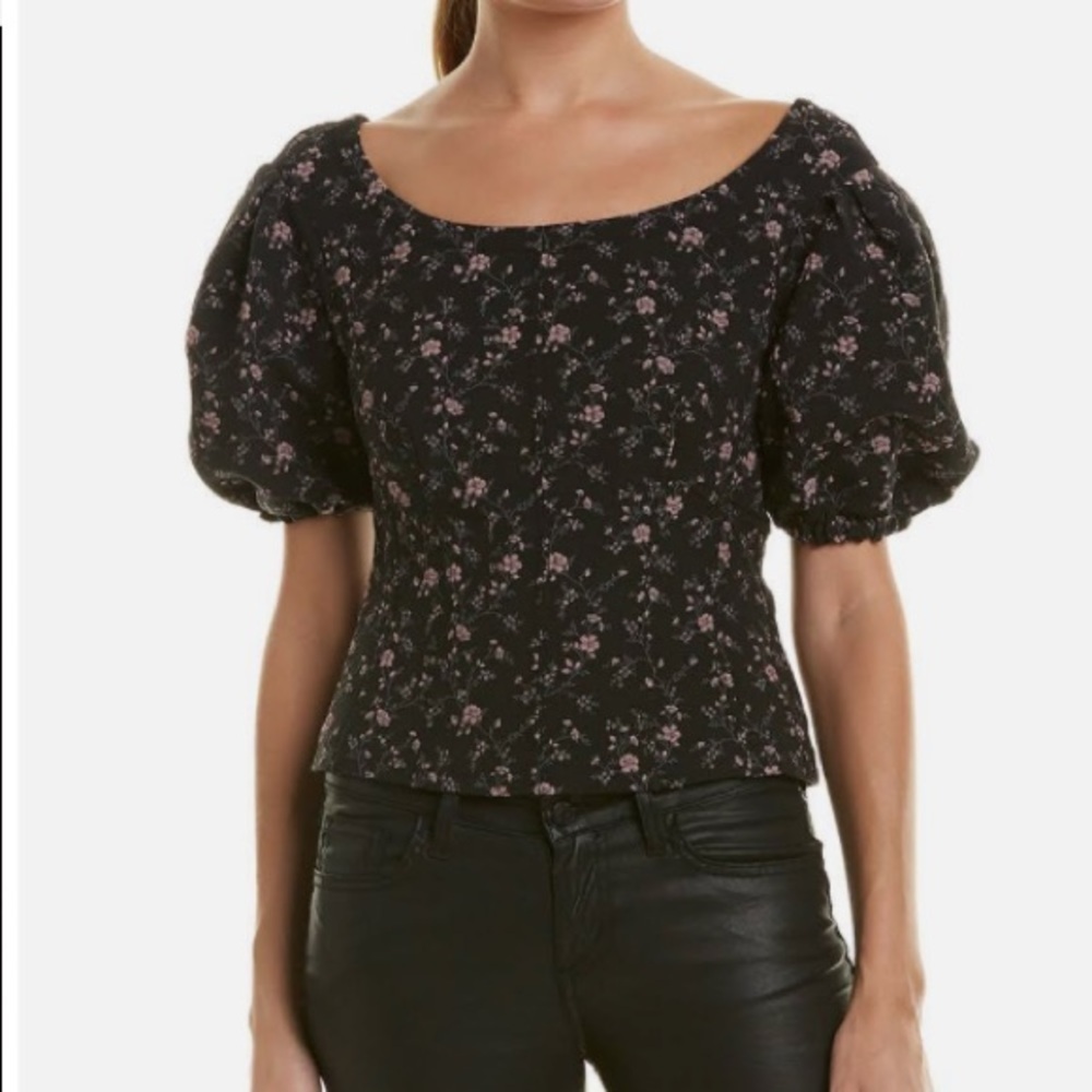 Rebecca Taylor Floral Jacquard Puff Sleeve Top sz 10